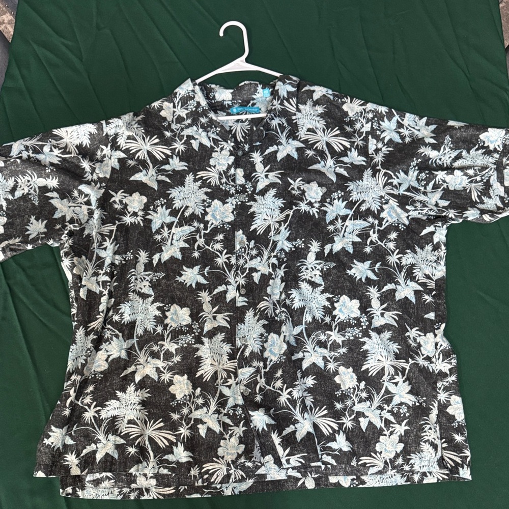 Tori Richard Hawaiian Shirt 3XL Black Blue Tropical Aloha Button Up